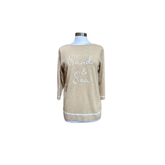 J. Jill Sweaters - J. Jill Women's Beige Embroidered Knit Top Size M 3/4 Sleeve Blouse - NWT